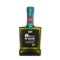  A bottle of Finca la Torre Organic and Biodynamic Cornicabra Extra Virgin Olive Oil with a label indicating its bio-certification and quality.